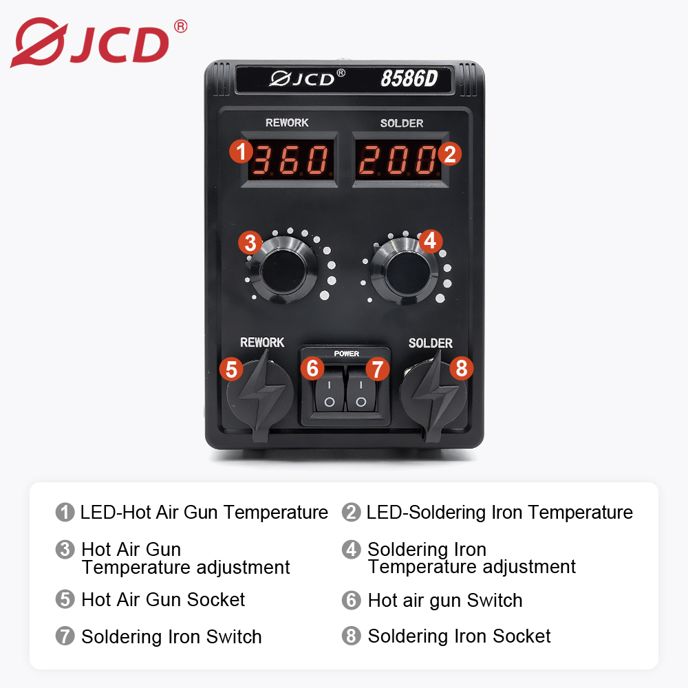 JCD 8586D Stazione di saldatur - 2 In 1 Soldering Rework Station 750W recensione e prezzo